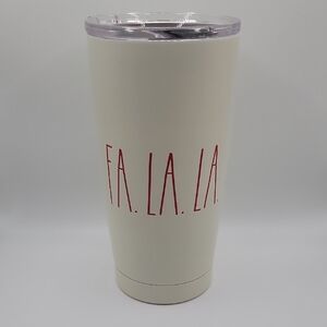 Rae Dunn Cream 17oz Tumbler with Red 'Fa La La' Design